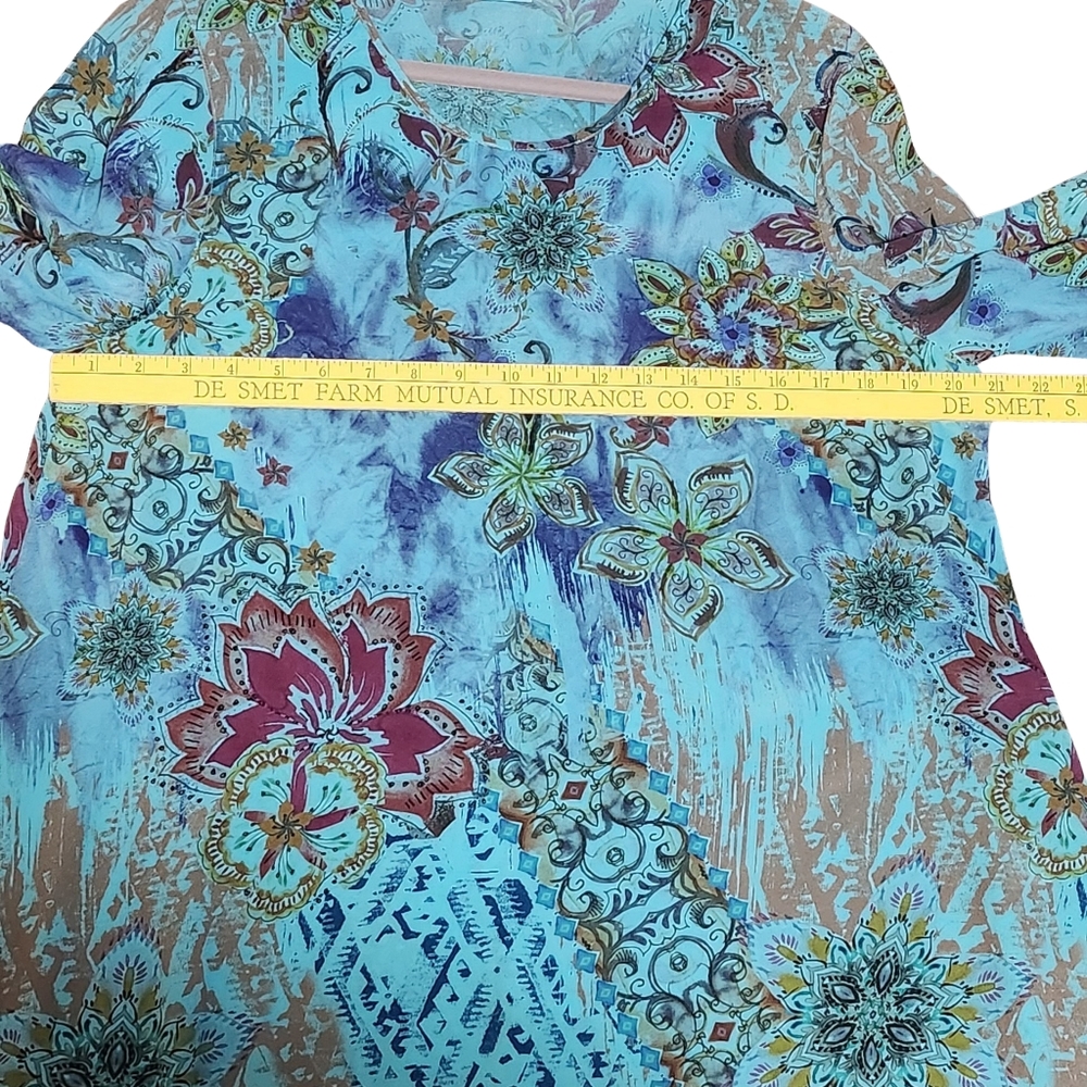 TIANELLO by STEVE BARRAZA Tunic Medium Silk Floral Asymmetrical Hem Art To Wear - Picture 13 of 15